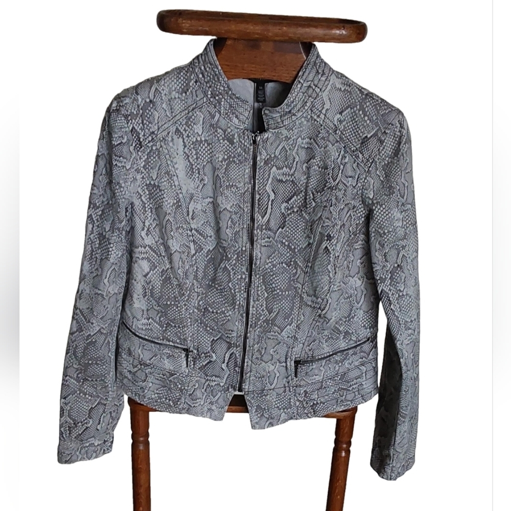 WHITE HOUSE BLACK MARKET WOMEN'S PYTHON PRINTED MOTO JACKET SIZE 14